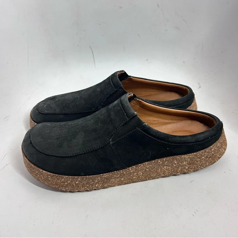 ComfortFusse Leather Clogs Black Slip-On Cork Sole Shoes 42 Men 9 Women 11